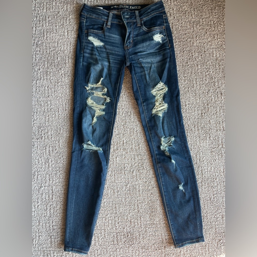 Womens American Eagle dark wash jegging skinny Jeans super stretch x Size 0